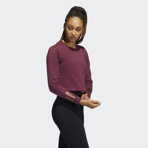 Burgundy Holiday Graphic Cropped Long Sleeve Tee JLS77