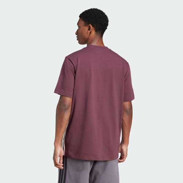 Borgonha Camiseta Malha Simples Essentials Três Listras