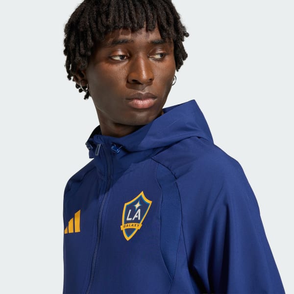 adidas LA Galaxy FC Tiro Travel Full Zip Windbreaker - Blue | Free