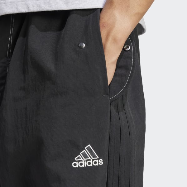 adidas 黒 パラシュートパンツ ウエストドローコード付き adidas