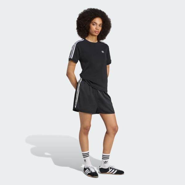 ブラック adidas Originals サテン ショーツ ラッフル スリーストライプス