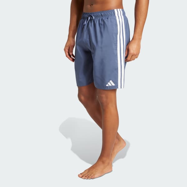 Azul Shorts de Natación de 8 Pulgadas con las 3 Franjas