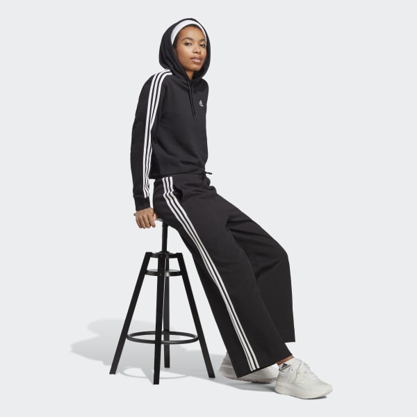 Negro Pantalón Essentials 3 Tiras Tela French Terry Piernas Anchas