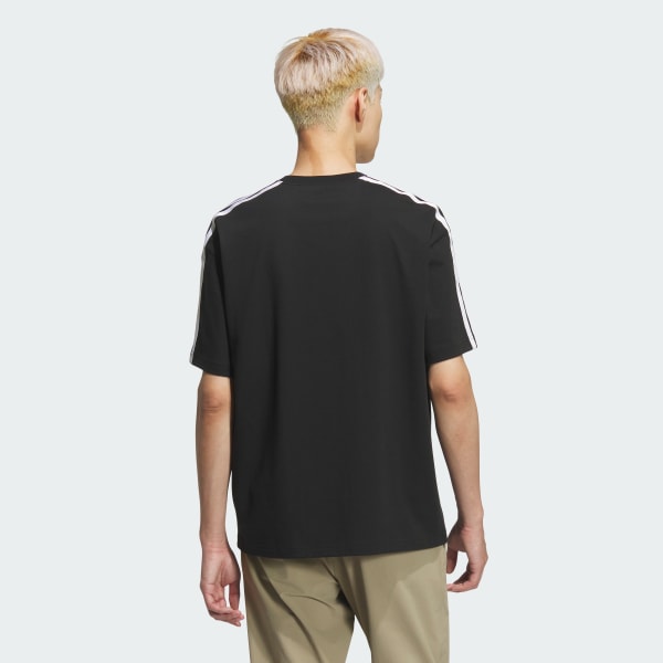 ブラック エッセンシャルズ プラス ルーズフィット スリーストライプス シングルジャージー半袖Tシャツ