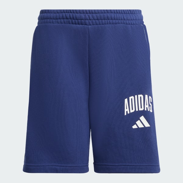 Azul Shorts Essentials con tipografía universitaria para niños