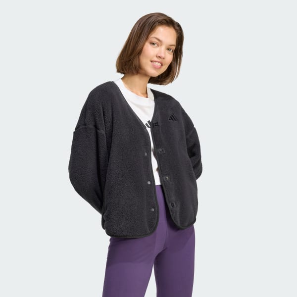 Schwarz Future Icons 3-Streifen Fleece Strickjacke
