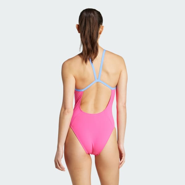 Rosado Traje de natación con tirantes finos y espalda en V