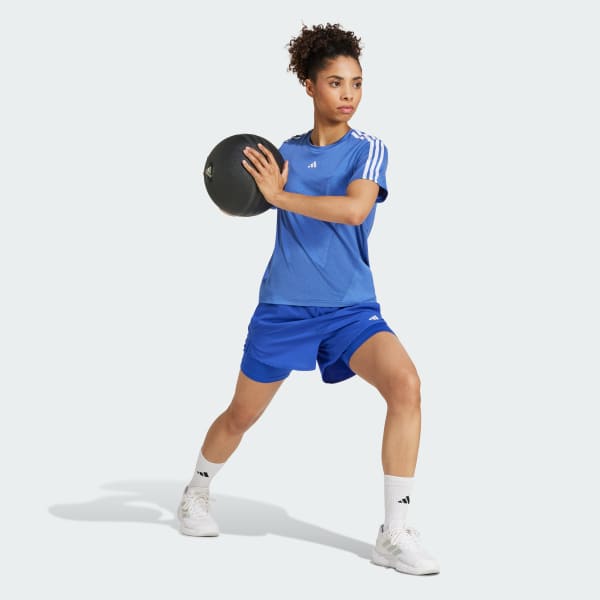 สีน้ำเงิน เสื้อยืด AEROREADY Train Essentials 3-Stripes