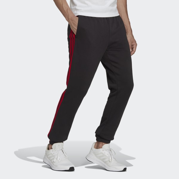 Black Essentials Fleece Tapered Elastic Cuff 3-Stripes Pants 31390