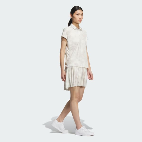 สีขาว เสื้อโปโลแขนสั้นพิมพ์ลายทั้งตัว