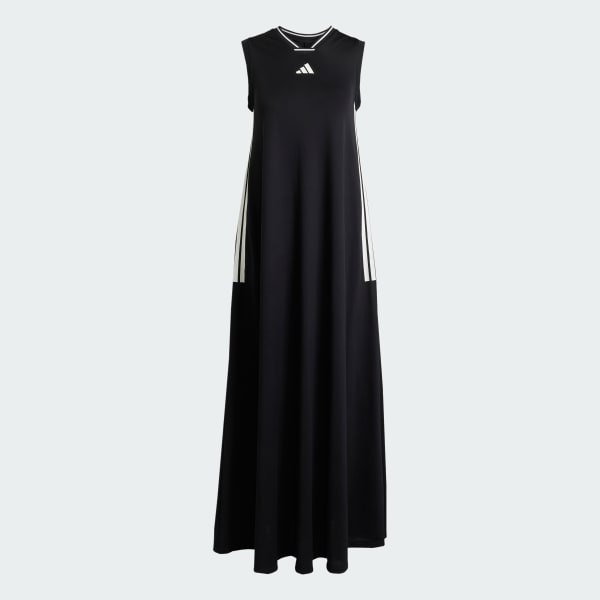 Schwarz Tiro Cut 3-Streifen Soft Mesh Long Kleid