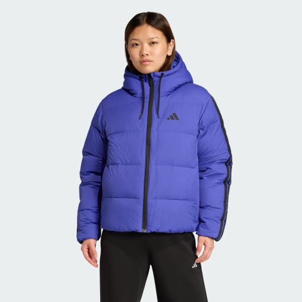 modrá Bunda s kapucí Essentials Climawarm 3-Stripes Puffer Down