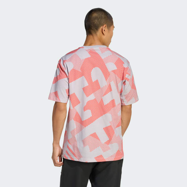 Grau Team D T-Shirt mit Allover-Print