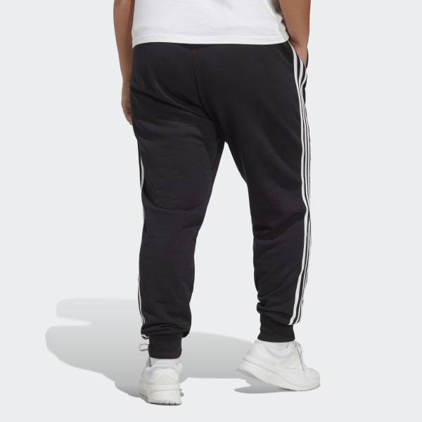 Μαύρο Essentials 3-Stripes French Terry Cuffed Pants (Plus Size)