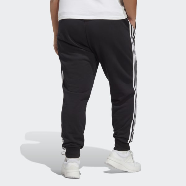 cerná Kalhoty Essentials 3-Stripes French Terry Cuffed (plus size)