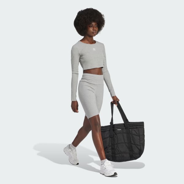 Grey Essentials Ribbed Crop Long Sleeve Tee