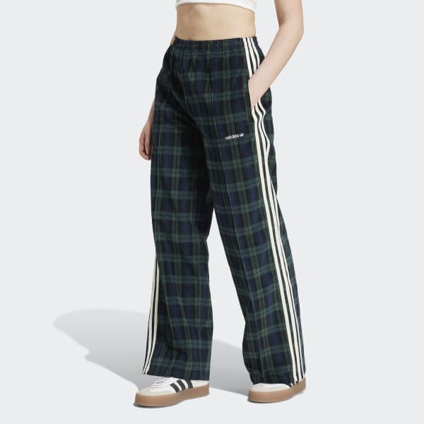 【新品・未使用】adidas　チェックパンツ　コーデュロイ　グリーン系　Mサイズ アディダス コーデュロイ タータン ワイドレッグパンツ - ブルー