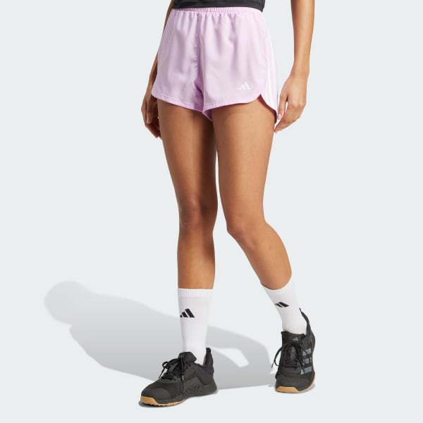 Roxo Shorts Treino Malha Cintura Alta Pacer Três Listras