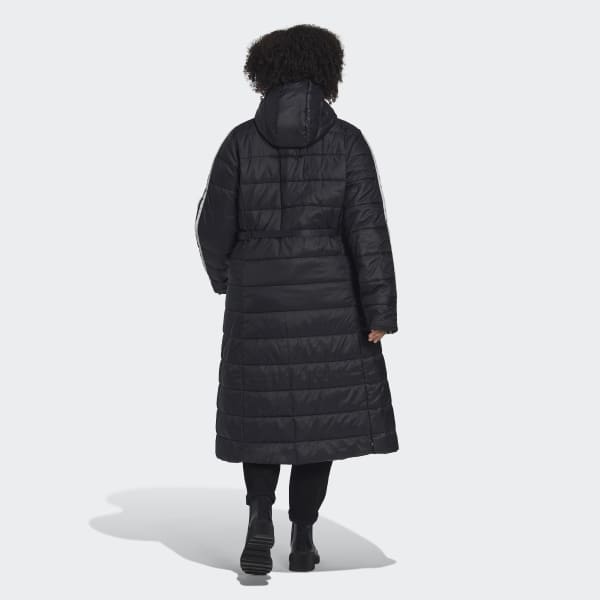 Schwarz Hooded Premium Long Slim Jacke – Große Größen