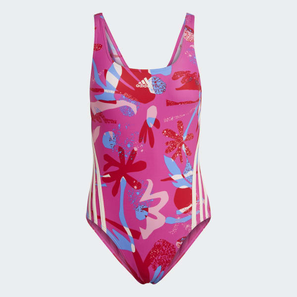 adidas Floral 3 Stripes Swimsuit Pink adidas UK