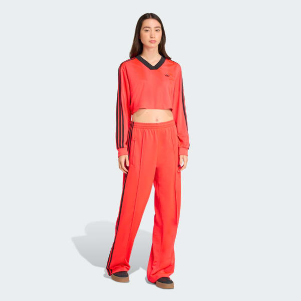 Rouge Crop top manches longues jacquard Football Adicolor