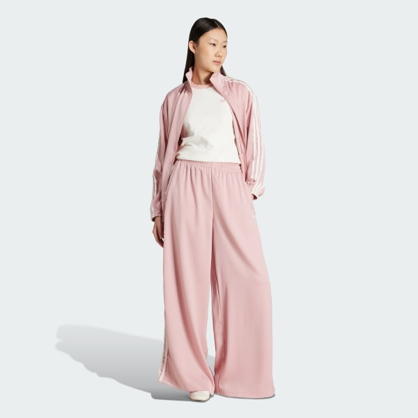 Ροζ Παντελόνι adidas Originals Satin Wide Leg Ruffle 3-Stripes