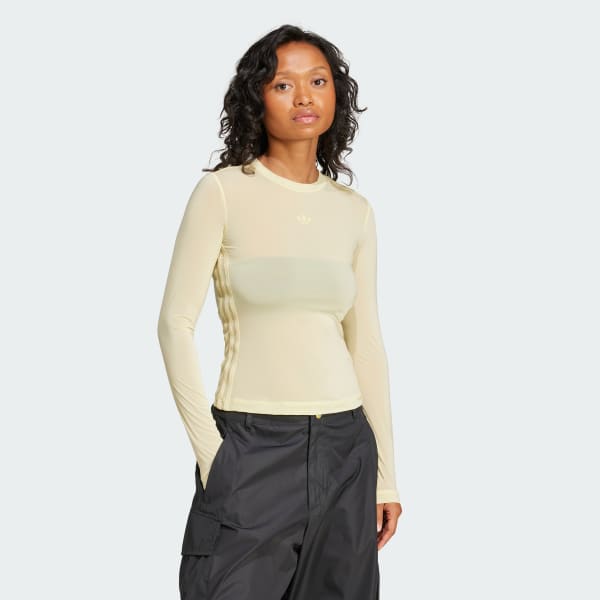 Amarelo Camiseta Manga Longa Adicolor Sheer Três Listras