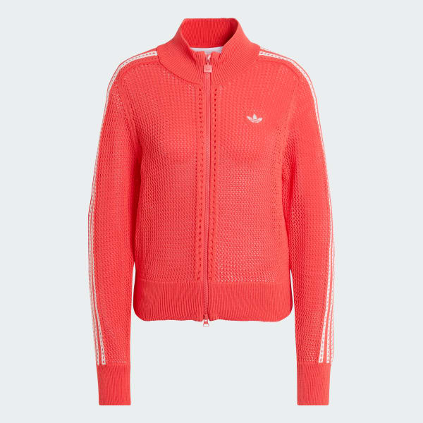 Red KNITTED CROCHET FIREBIRD TRACK TOP