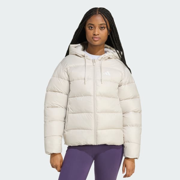 Beige Essentials CLIMAWARM Synthetic Down Puffer Hooded Jackets