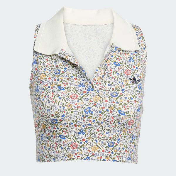 Hvid adidas Originals x Liberty London Sleeveless Crop Polotrøje