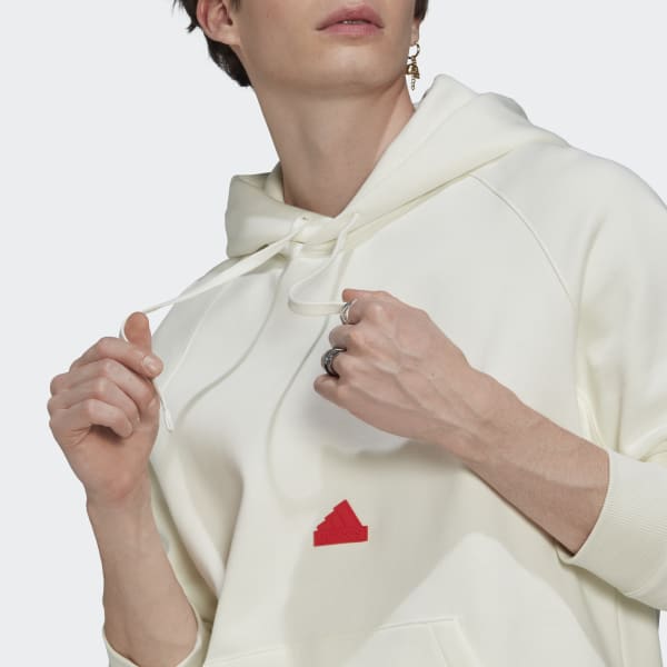 Branco Camisola com Capuz em Fleece