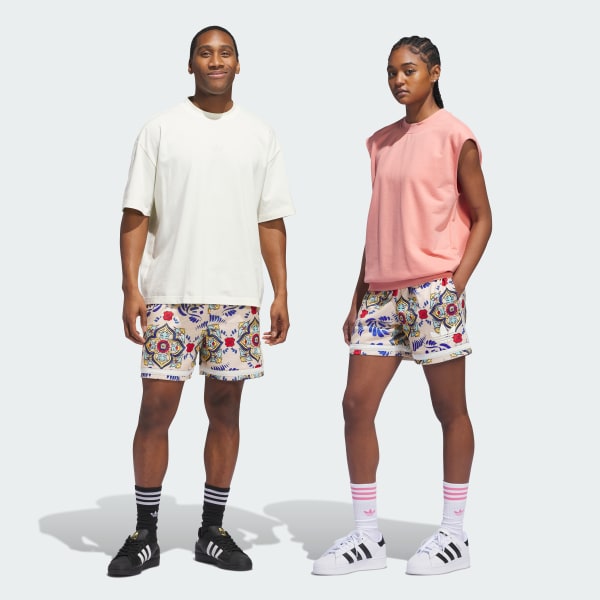 Pink shorts with white trim hotsell