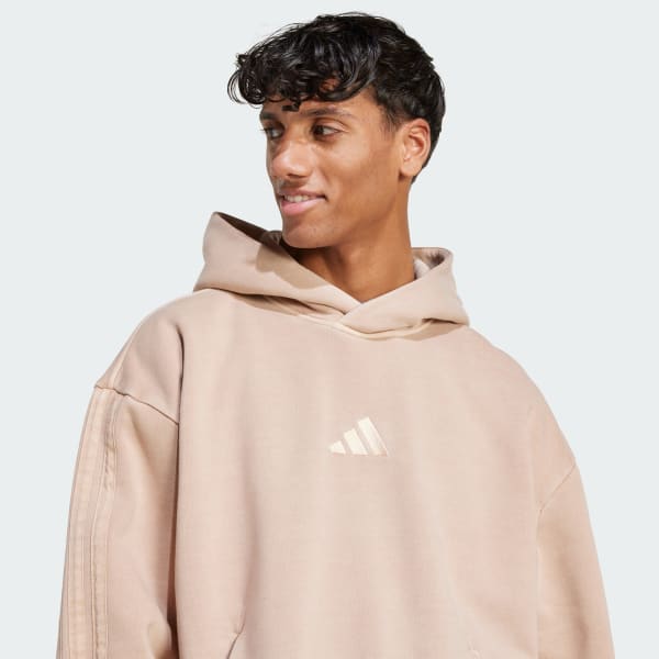 adidas ALL SZN Fleece Washed Hoodie - Brown | Free Shipping with