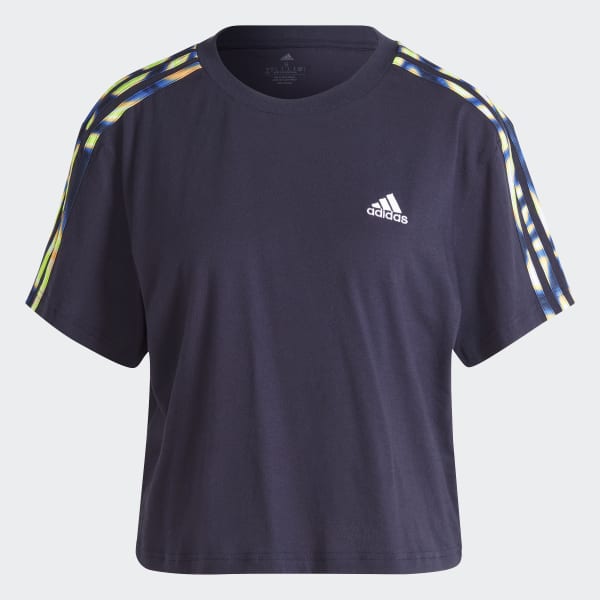Azul Polo Corto Vibrant Print 3-Stripes Cotton