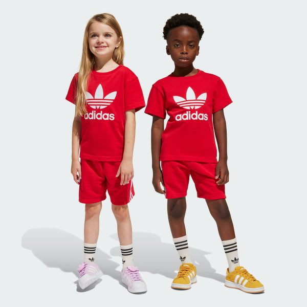 Czerwony Zestaw Adicolor Shorts Tee Kids