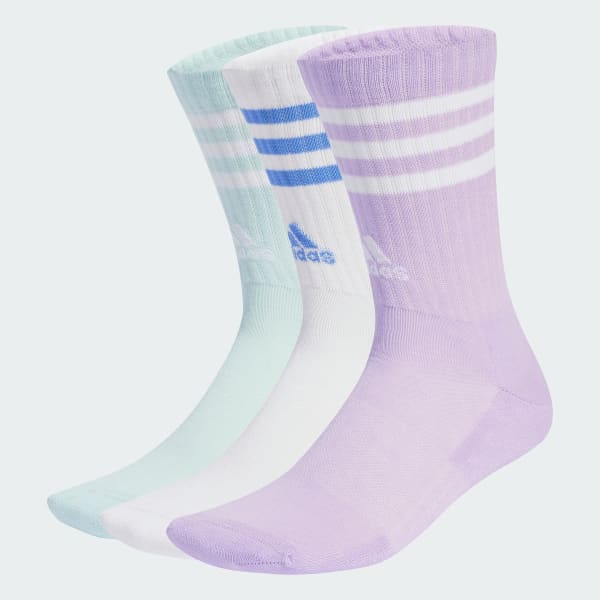 Fioletowy 3-Stripes Cushioned Crew Socks 3 Pairs