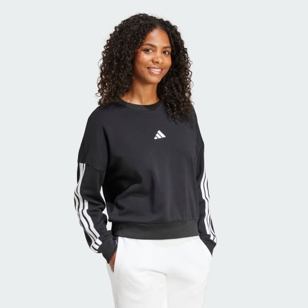 Negro Sudadera Essentials 3 Franjas Tela French Terry