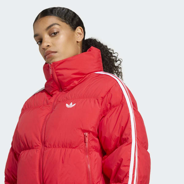 adidas Adicolor Crop Synthetic Fill Puffer - Red | Free Shipping