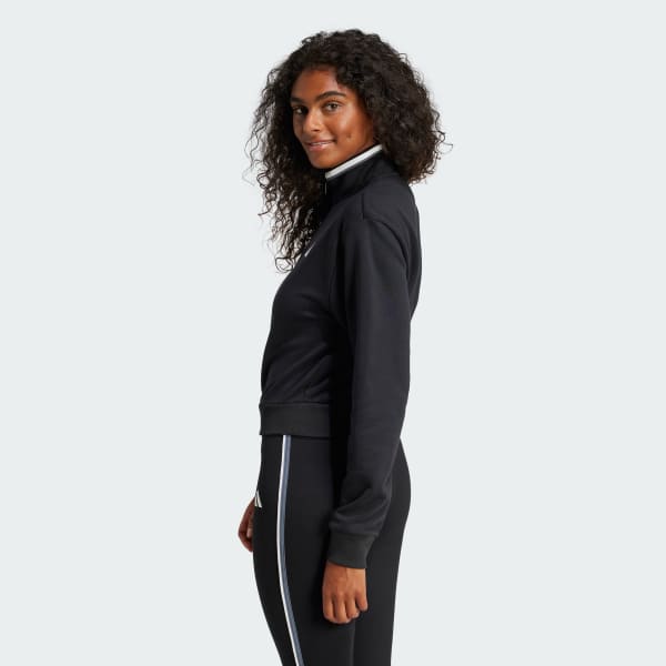 Black Essentials Color Pop French Terry Crop Quarter-Zip Track Jacket