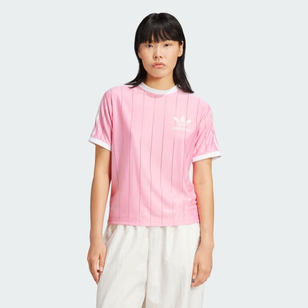 Rosa Adicolor 3-Stripes Pinstripe T-skjorte