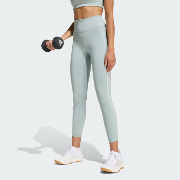 Green Optime Workout 3-Stripes 7/8 Leggings 
