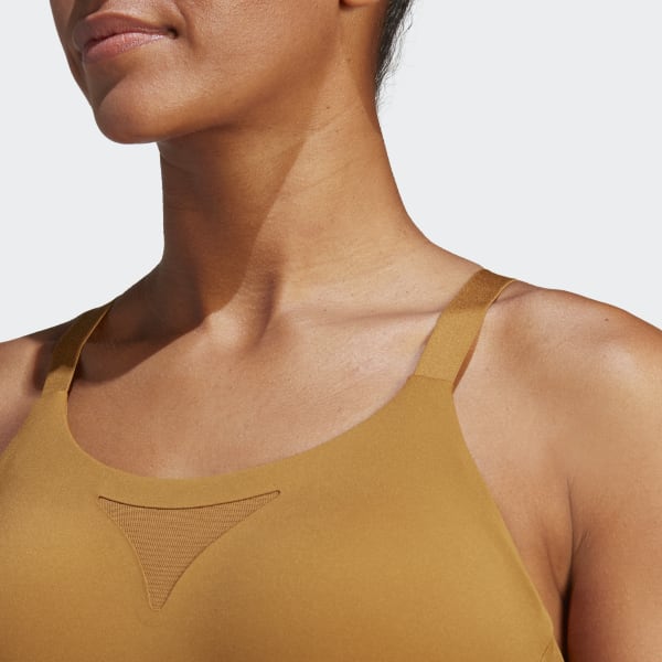 adidas Running Own The Run color block high support sports bra in brown