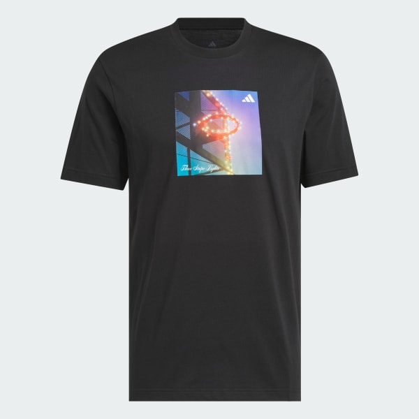 สีดำ เสื้อยืดพิมพ์ลาย 3-Stripes Lights Hoops