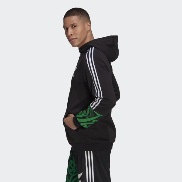 Czerń Maori All Blacks Rugby 3-Stripes Full-Zip Hoodie IE188