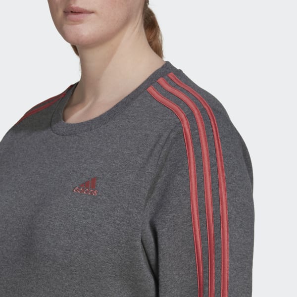 adidas Essentials 3-Stripes Fleece Sweatshirt (Plus Size) - Grey 