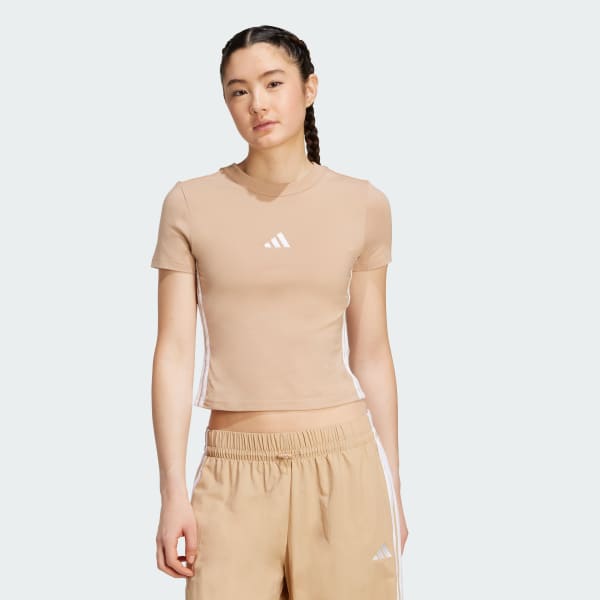 สีน้ำตาล เสื้อยืดทรงสลิมสำหรับเด็กเล็ก Essentials 3-Stripes