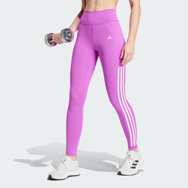 adidas Optime 3 Stripes Full Length Leggings Purple adidas UK