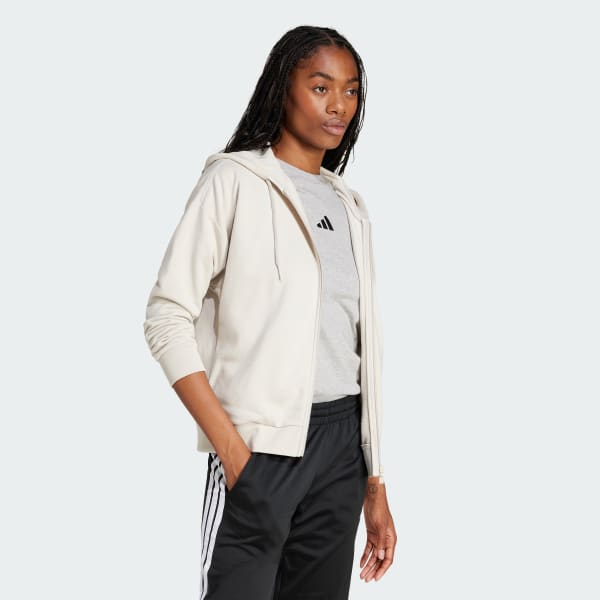 Beige Essentials Linear French Terry Ritshoodie