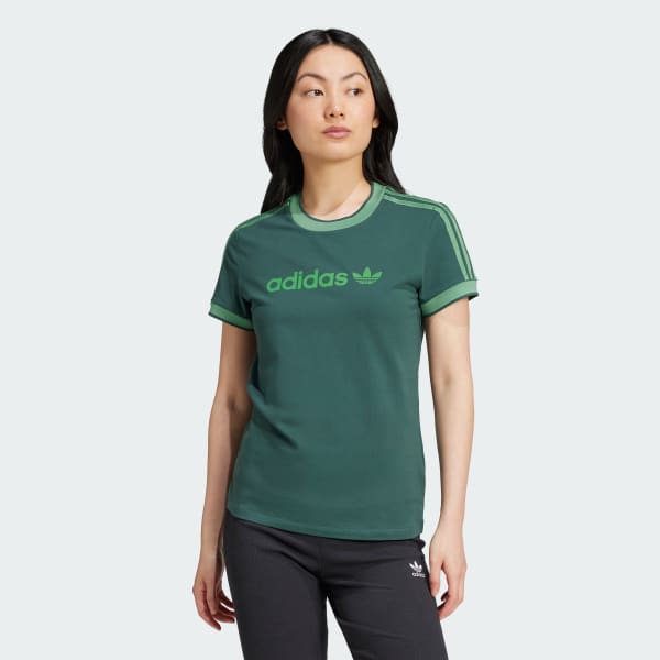 Green Graphic Badge Slim 3-Stripes Tee