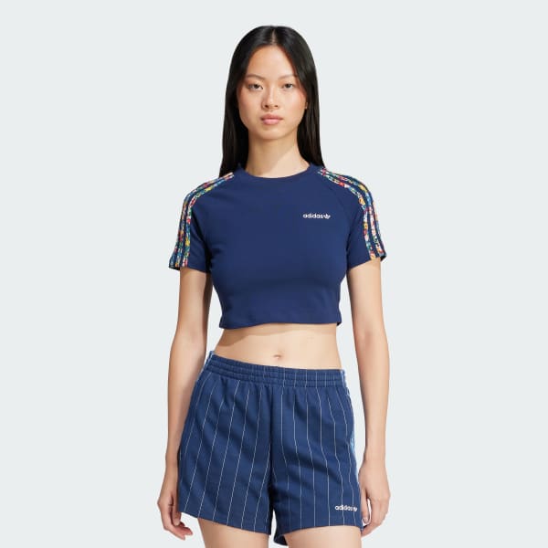 Blue adidas Originals x Liberty London 3-Stripes Infill Baby Tee